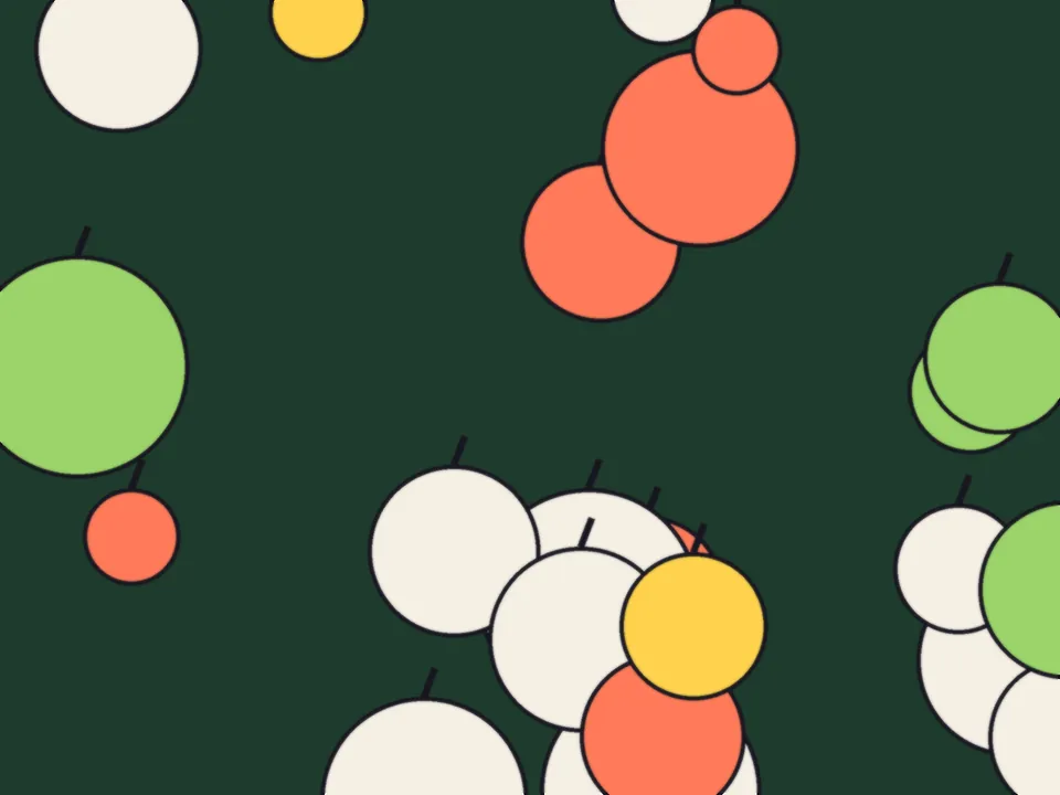 Abstract cover with round shapes like fruit on a green field